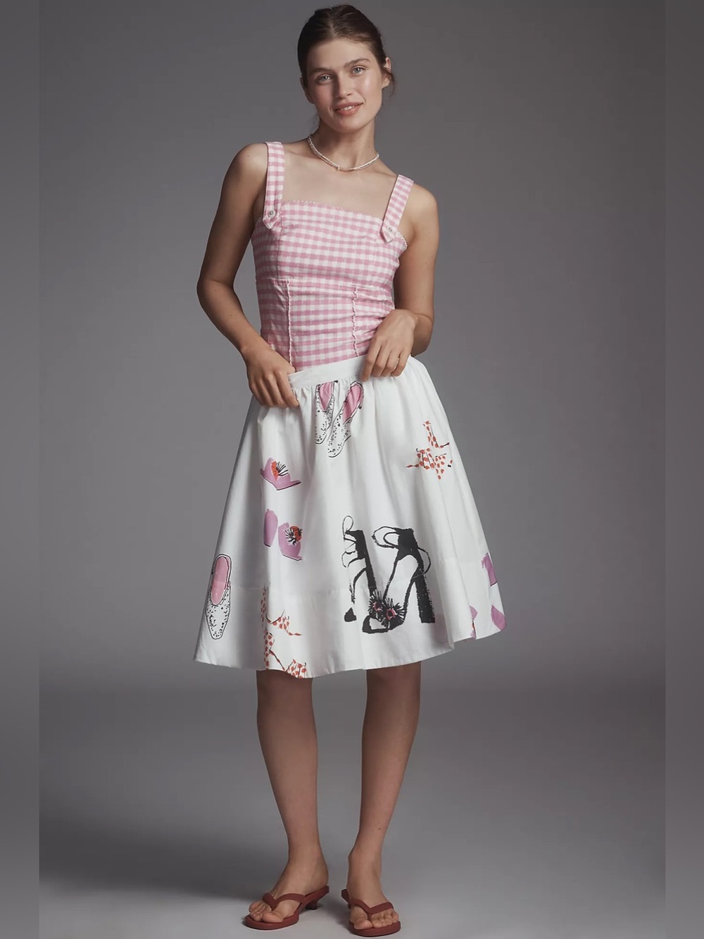 NWT Anthropologie Maeve Jacie Poplin Skirt Fashion Retro Novelty White Pink M - Picture 3 of 4